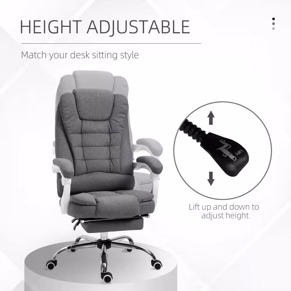 Vinsetto High-Back Executive Office Chair with Footrest, Linen-Fabric Computer Chair with Padded Armrests, Gray