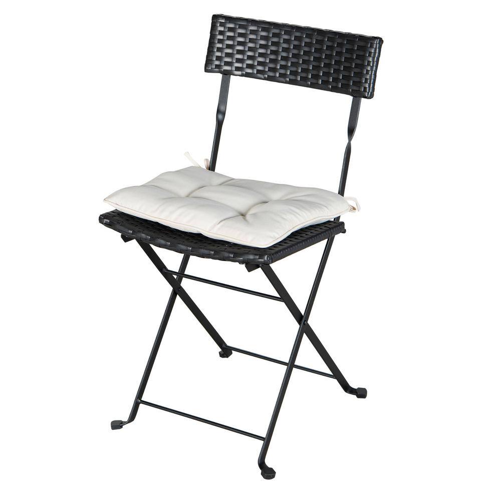 Tenleaf Black 3-Piece Wicker Outdoor Bistro Set with Waterproof White Cushion