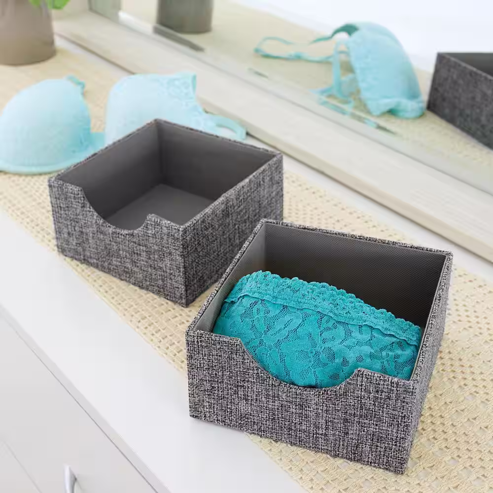 HOUSEHOLD ESSENTIALS Graphite Linen Square 6 in. Hard-Sided Trays (2-Piece)