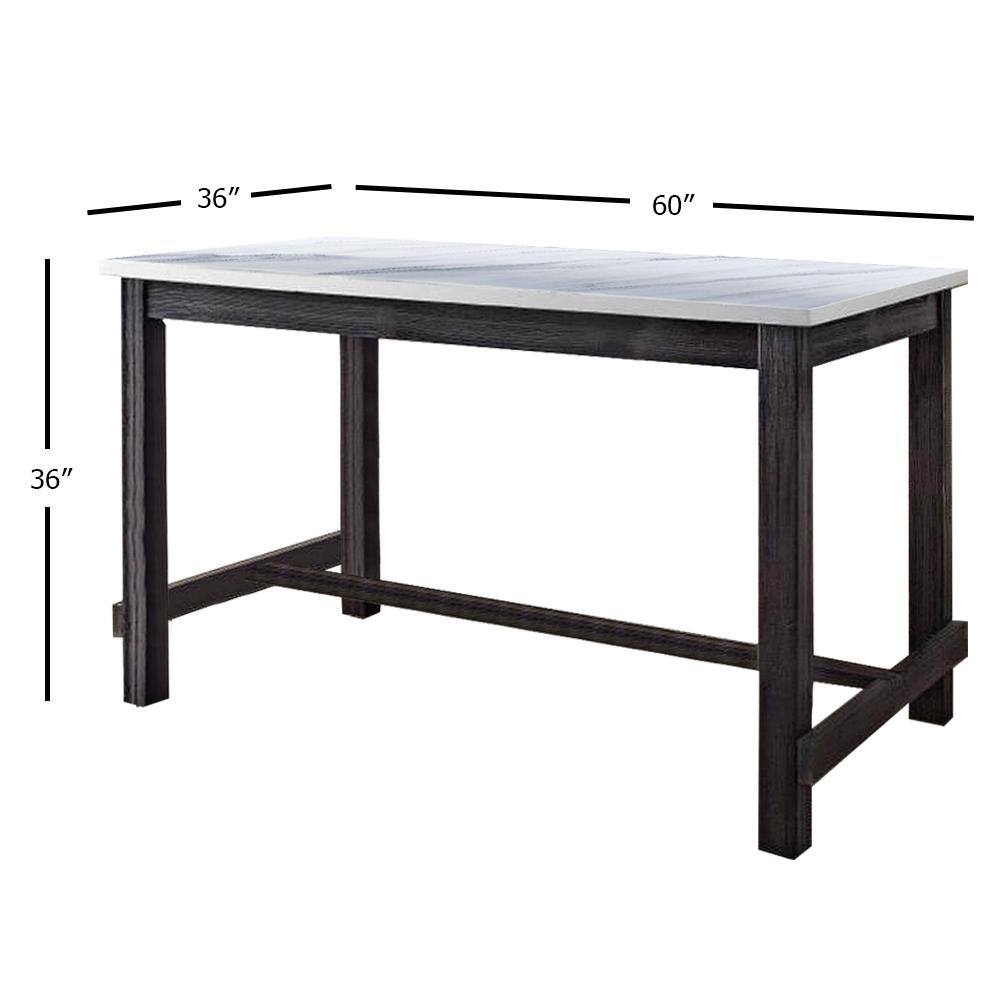 Acme Furniture Yelena 60 in. Rectangle Weathered Espresso Marble Top with Wood Frame Seats 4-Capacity