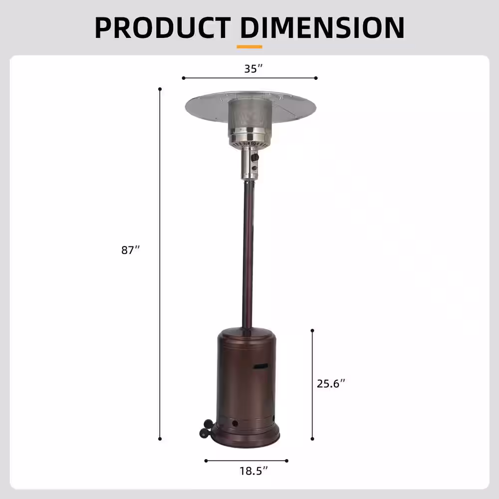 None 46000 BTU Standing Propane Patio Heater with Wheels in Brown