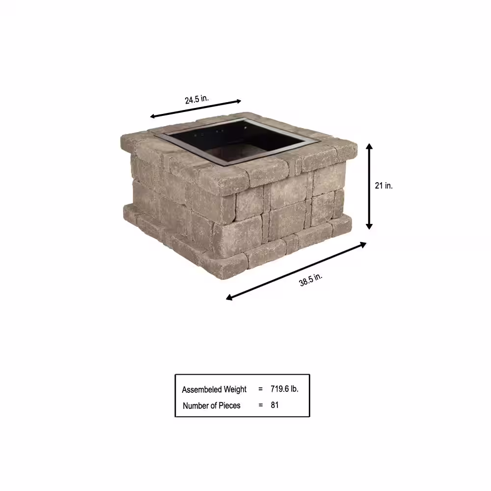 Pavestone RumbleStone 38.5 in. x 21 in. Square Concrete Fire Pit Kit No. 3 in Greystone