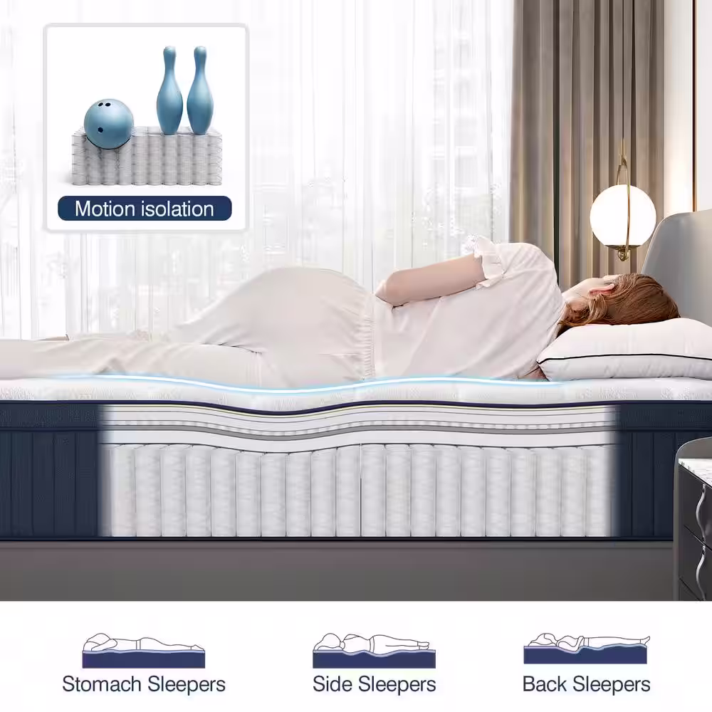 Avenco 12 in. Medium Firm Hybrid Pillow Top Motion Isolation Individual Pocket Spring Queen Mattress