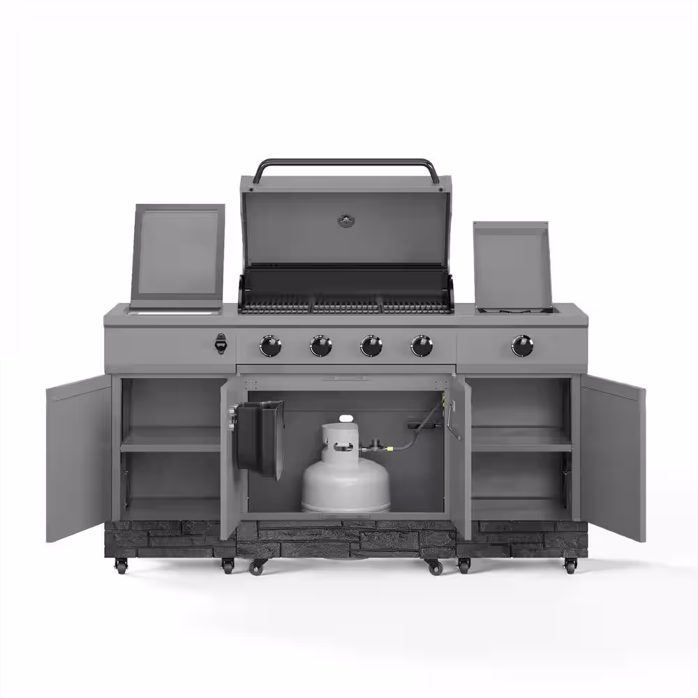 TYTUS 5-Burner Fresno Gunmetal Gray Plus Graphite Stacked Stone Island Grill