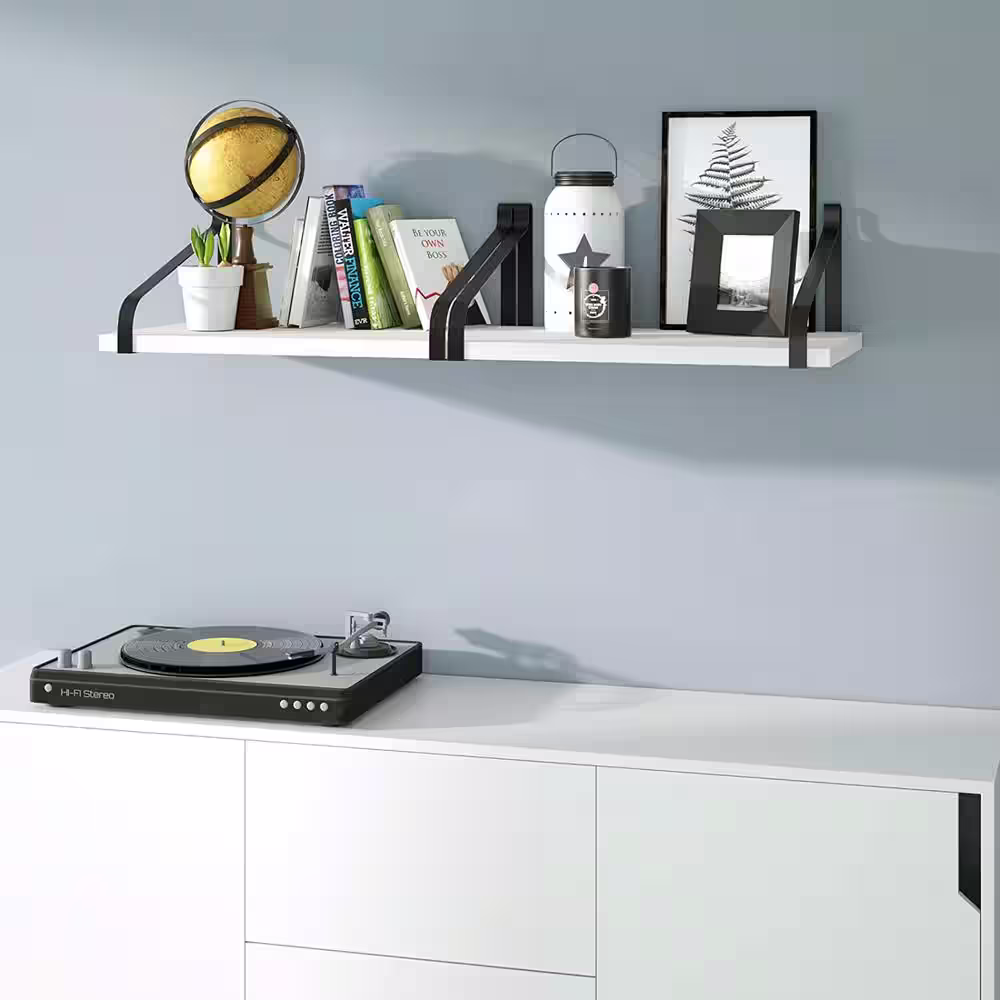 None 16.5 in. W x 12 in. D White Wood Decorative Wall Shelf Floating Shelves, Set of 2