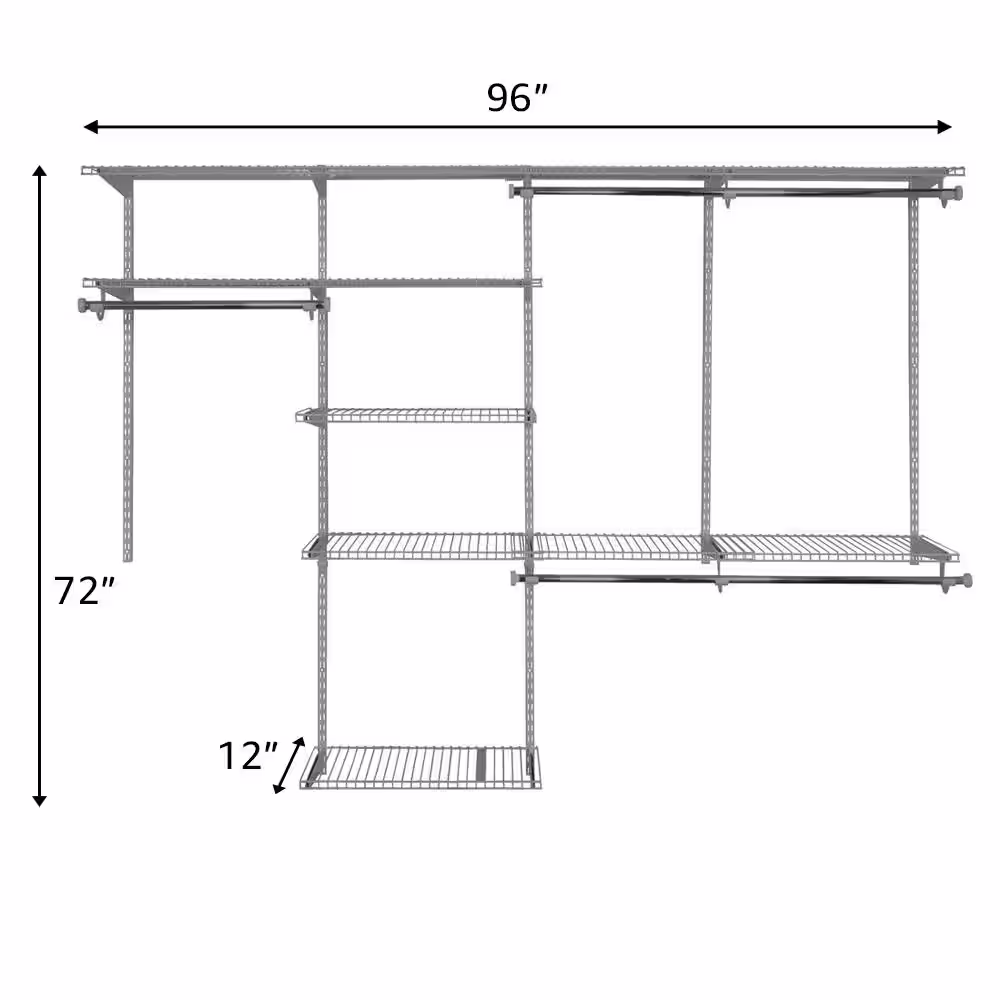 Rubbermaid 48 in. D x 96 in. W x 2 in. H Configurations Metal Closet System 4 - 8 ft. Titanium Deluxe Kit