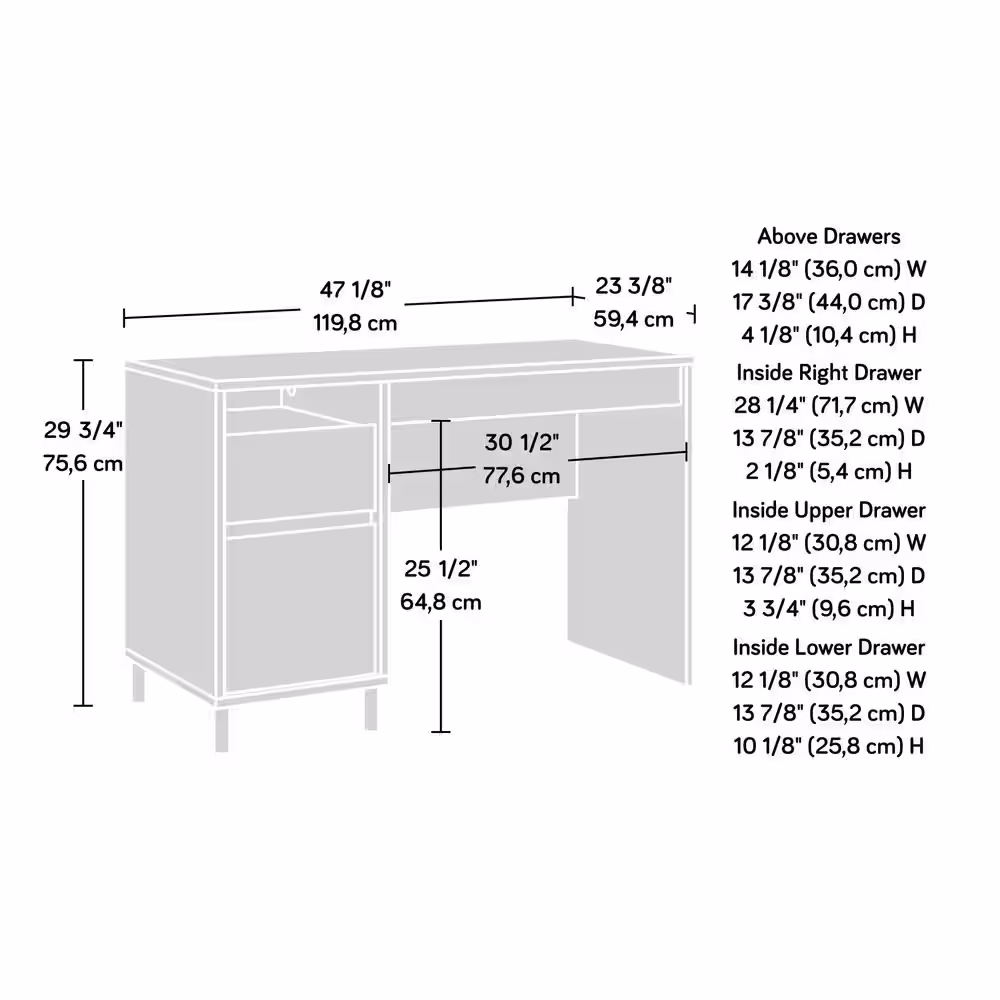 SAUDER Acadia Way 47 in. Raven Oak Computer Desk with Flip-Down Keyboard Drawer