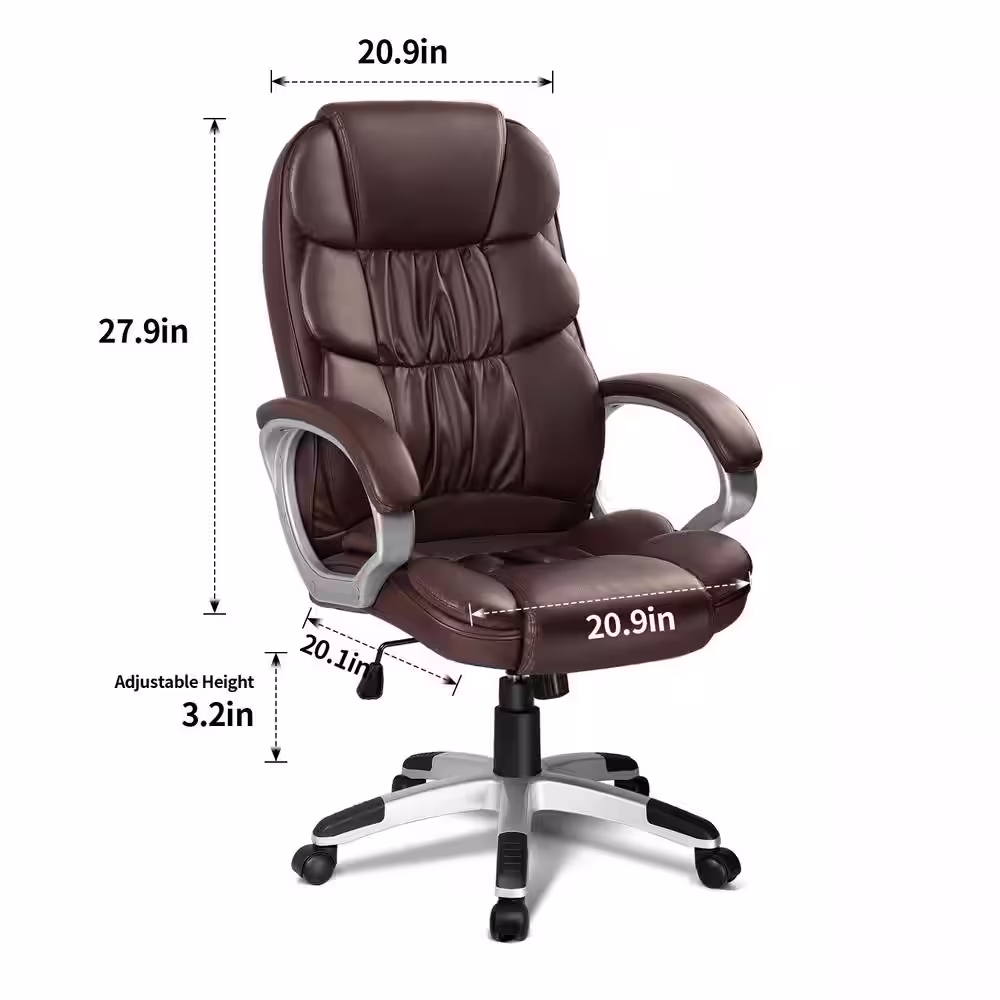 LACOO Brown Big and High Back Office Chair, PU Leather Executive Computer Chair with Lumbar Support