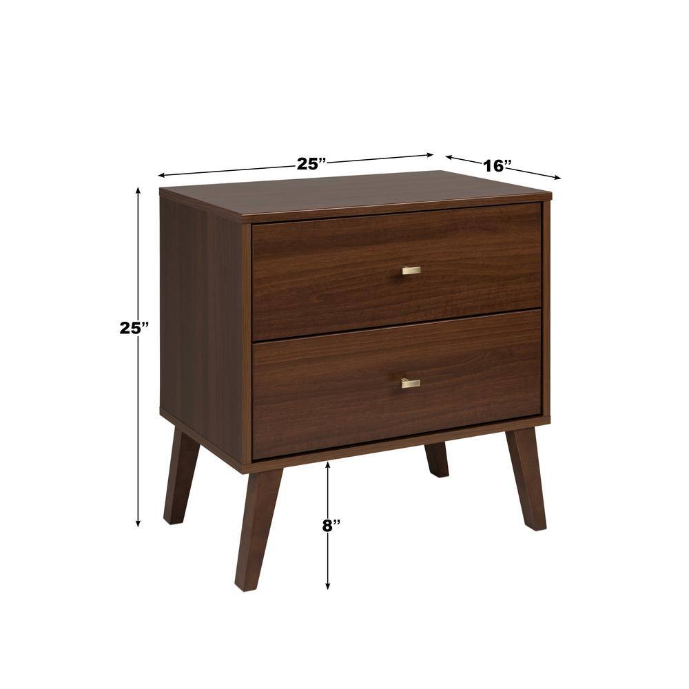 None Milo Mid Century Modern 2-Drawer Cherry Nightstand 25 in H x 24.75 in. W x 16 in. D