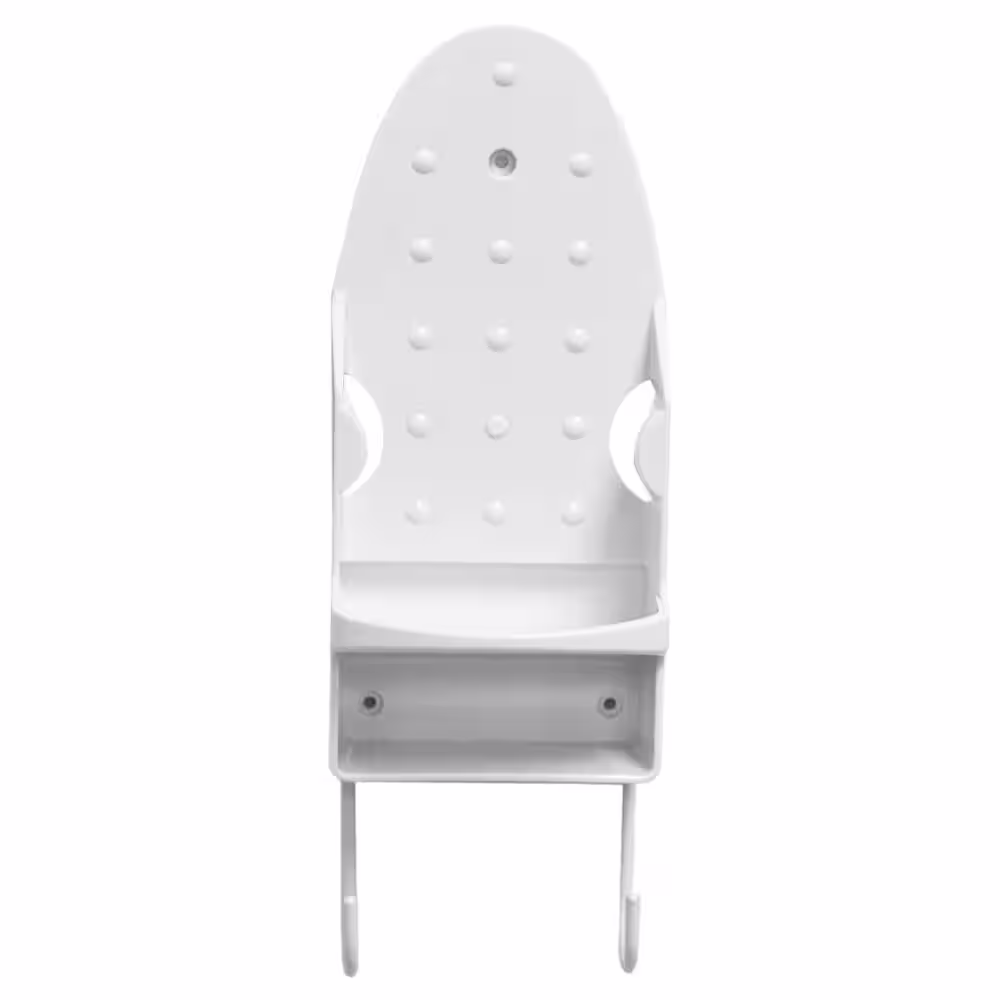 Home Basics Wall Mount Ironing Board with Built-In Accessory Hooks, White