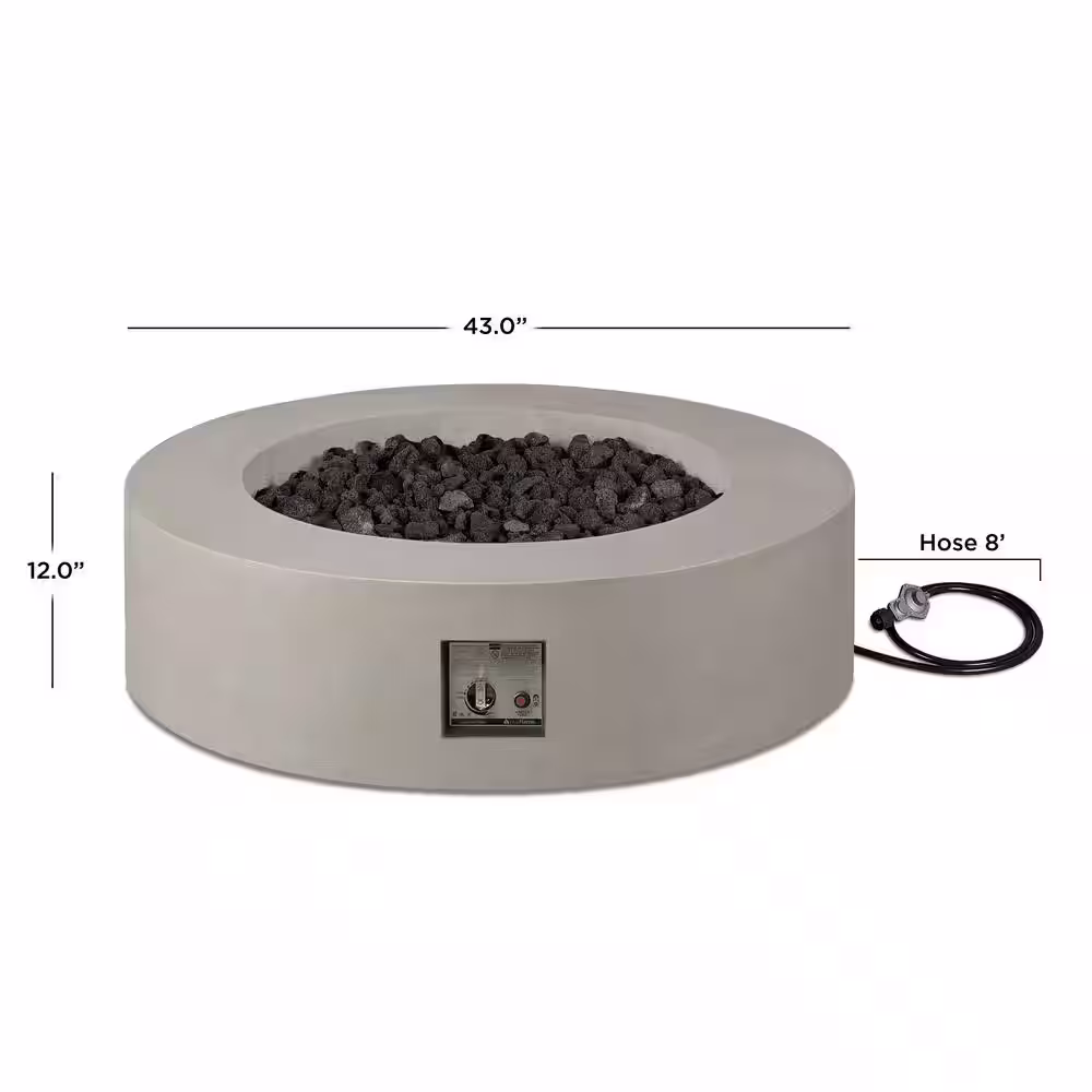 JENSEN CO Brookhurst 43 in. W X 13 in. H Round Outdoor GFRC Liquid Propane Fire Pit in Flint with Lava Rocks