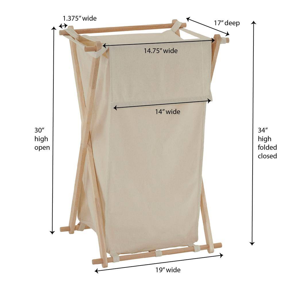 HOUSEHOLD ESSENTIALS Natural Cream, Collapsible, Polycotton, Laundry Hamper, Wood X-Frame