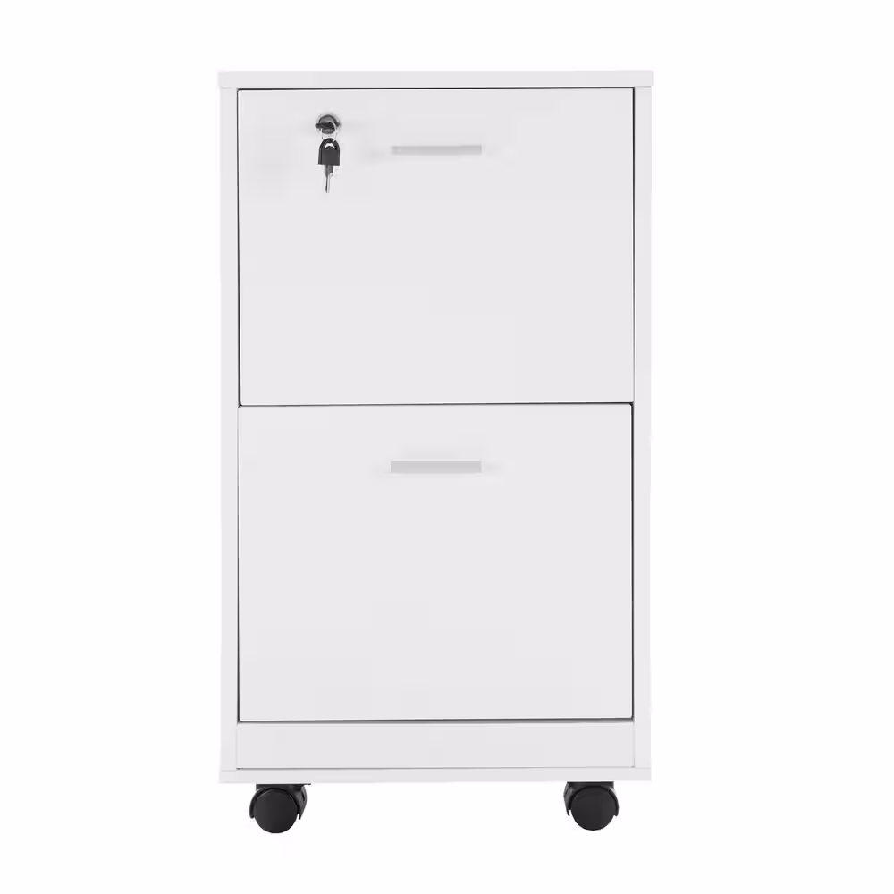Lavish Home Locking File Cabinet 2-Drawer White Engineered Wood 27.28 in. H x 15.74 in. W x 14.17 in. D Vertical File Cabinet