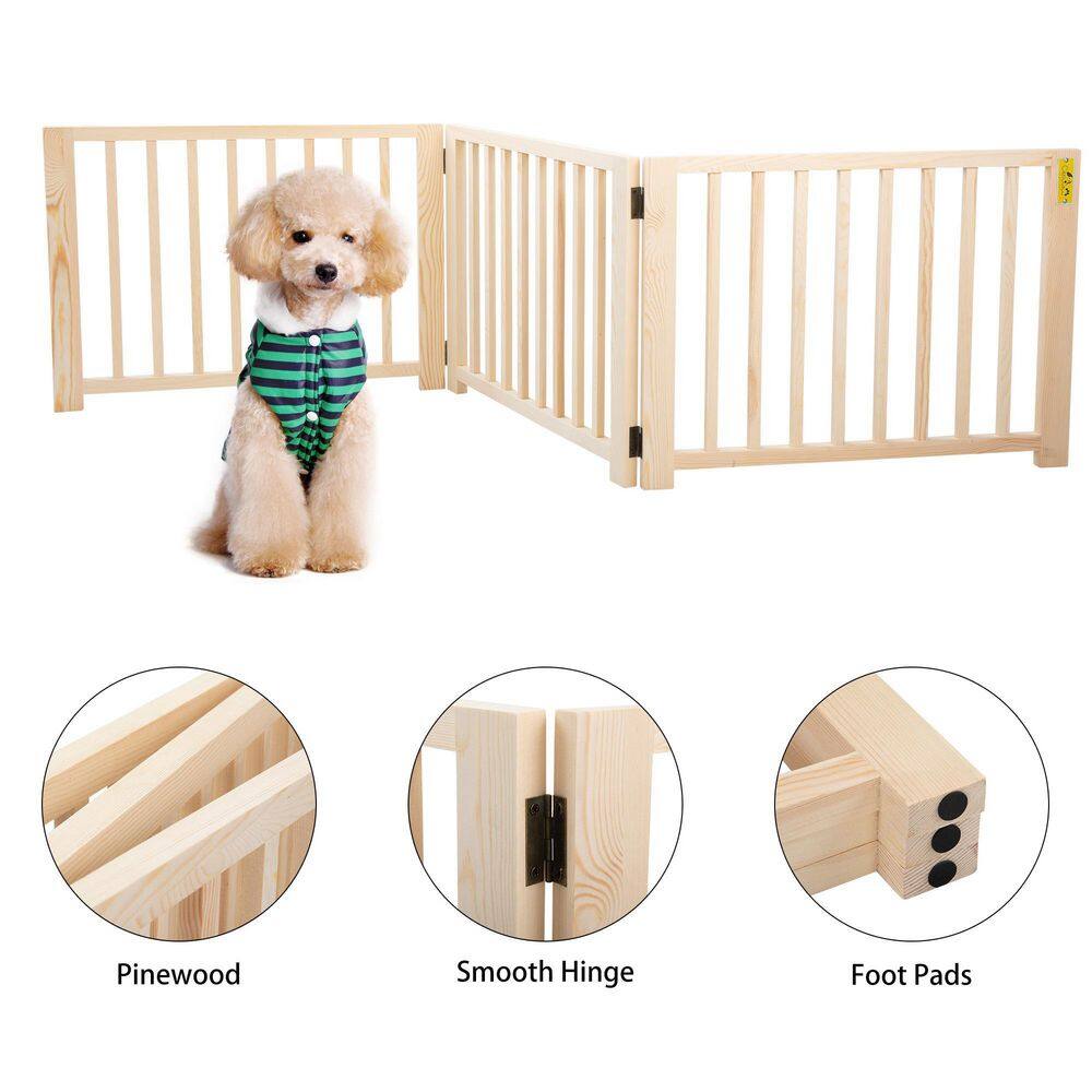 COZIWOW 73 in. W Freestanding Dog Gate Wooden Fence