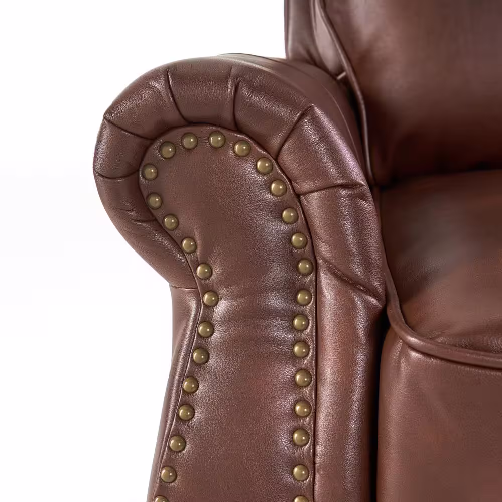 Noble House Neville 37 in. Width Big and Tall Brown Faux Leather Nailhead Trim Club Recliner
