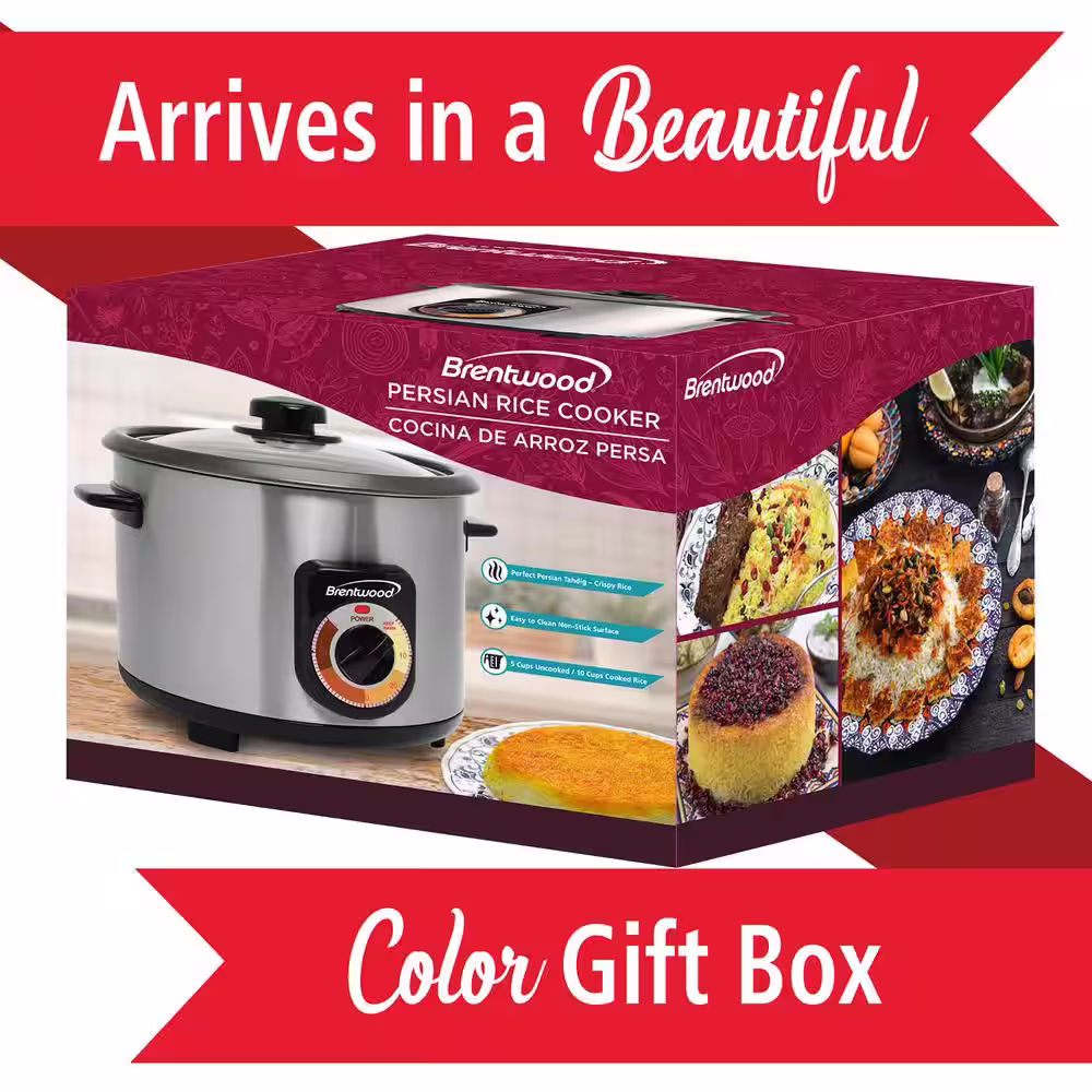 Brentwood 5-Cup Uncooked / 10-Cup Silver Cooked Crunchy Persian Rice Cooker