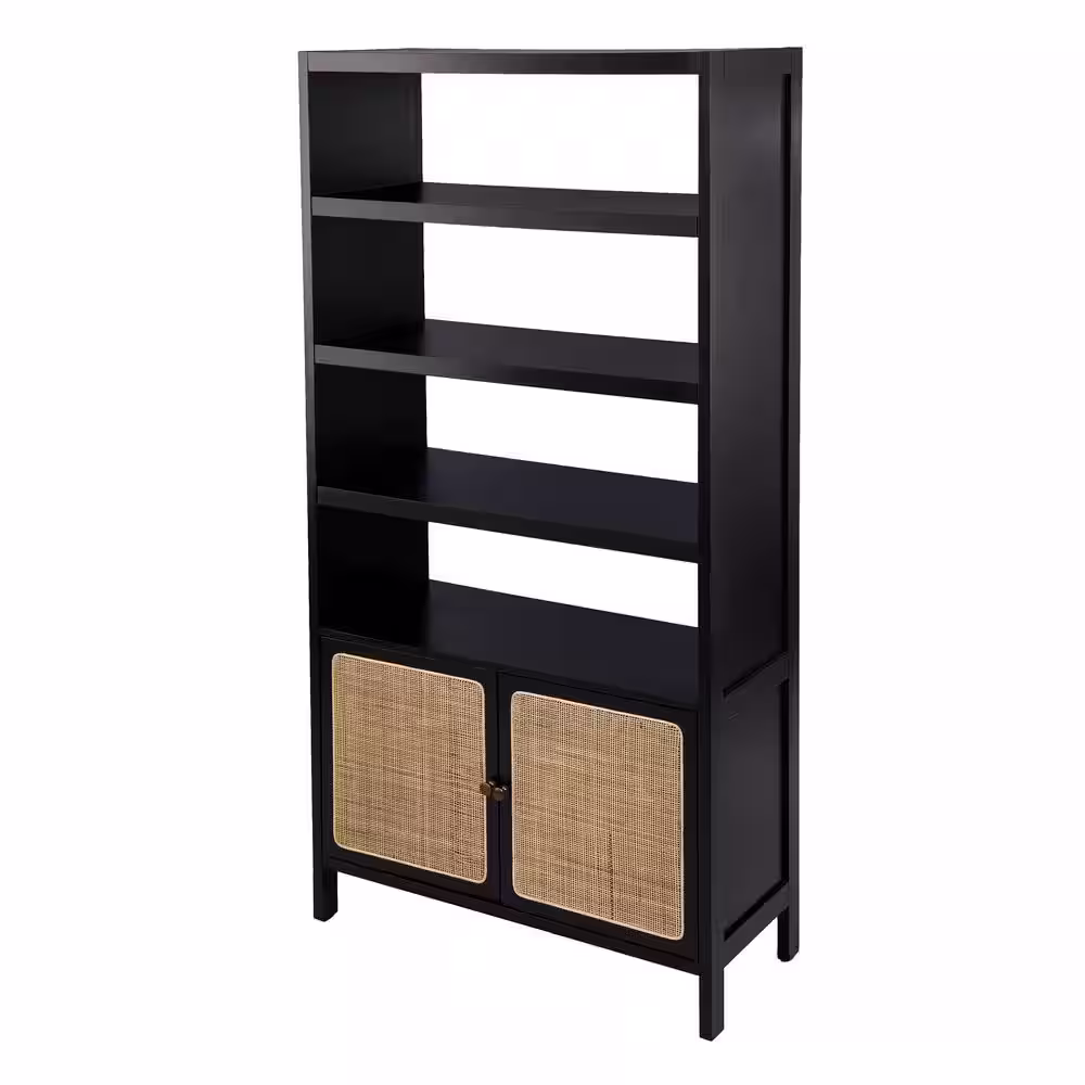 Southern Enterprises Carondale 74 in. Wide Black 4-shelves Standard Bookcase