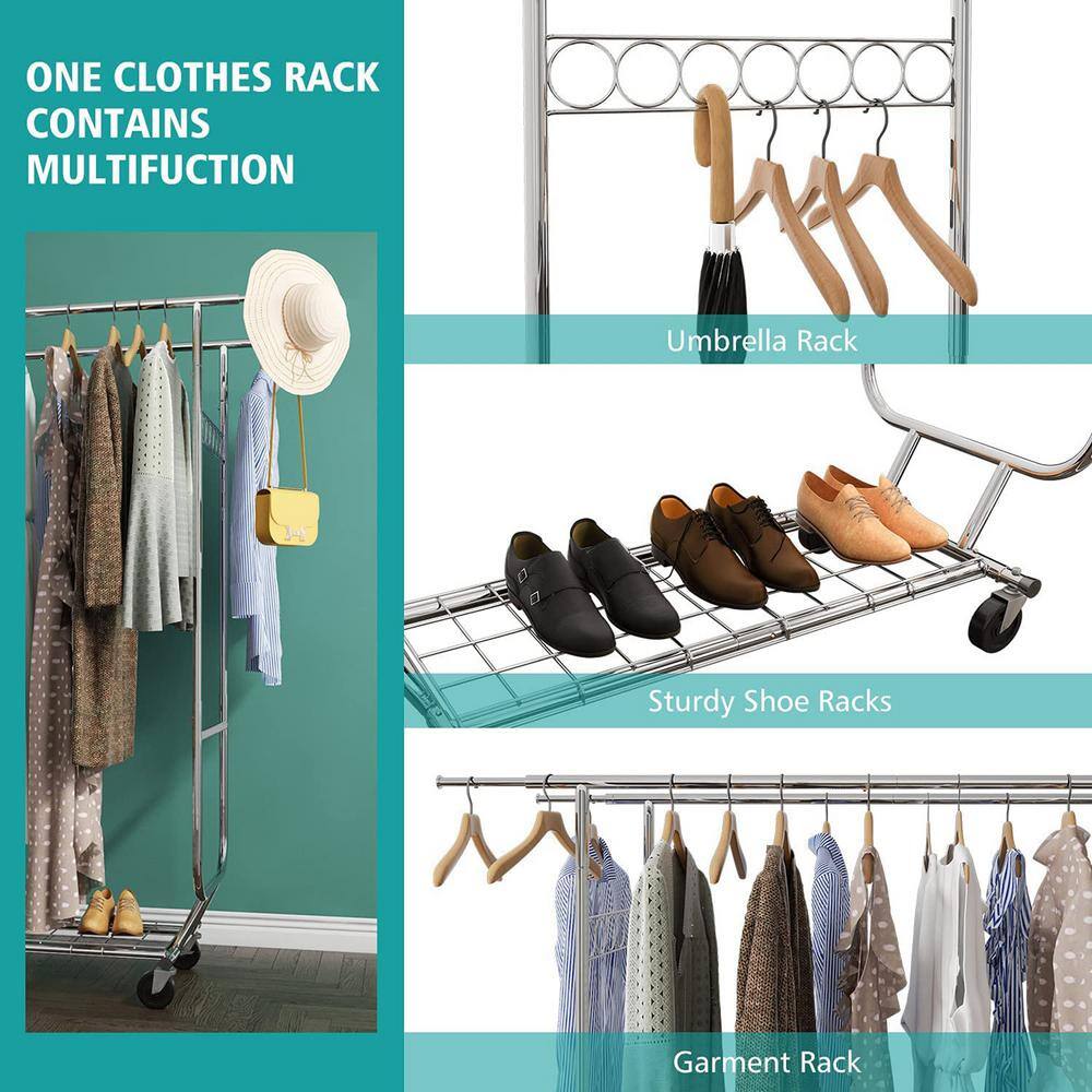 None Chrome Metal Adjustable Garment Clothes Rack 51 in. W x 68 in. H