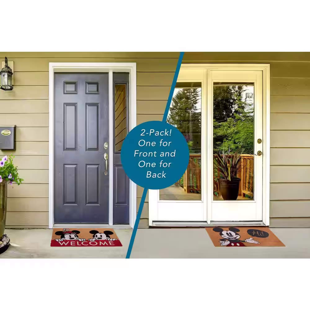 Disney Mickey Mouse Hi and Welcome 20 in. x 34 in. Coir Door Mat (2-Pack)