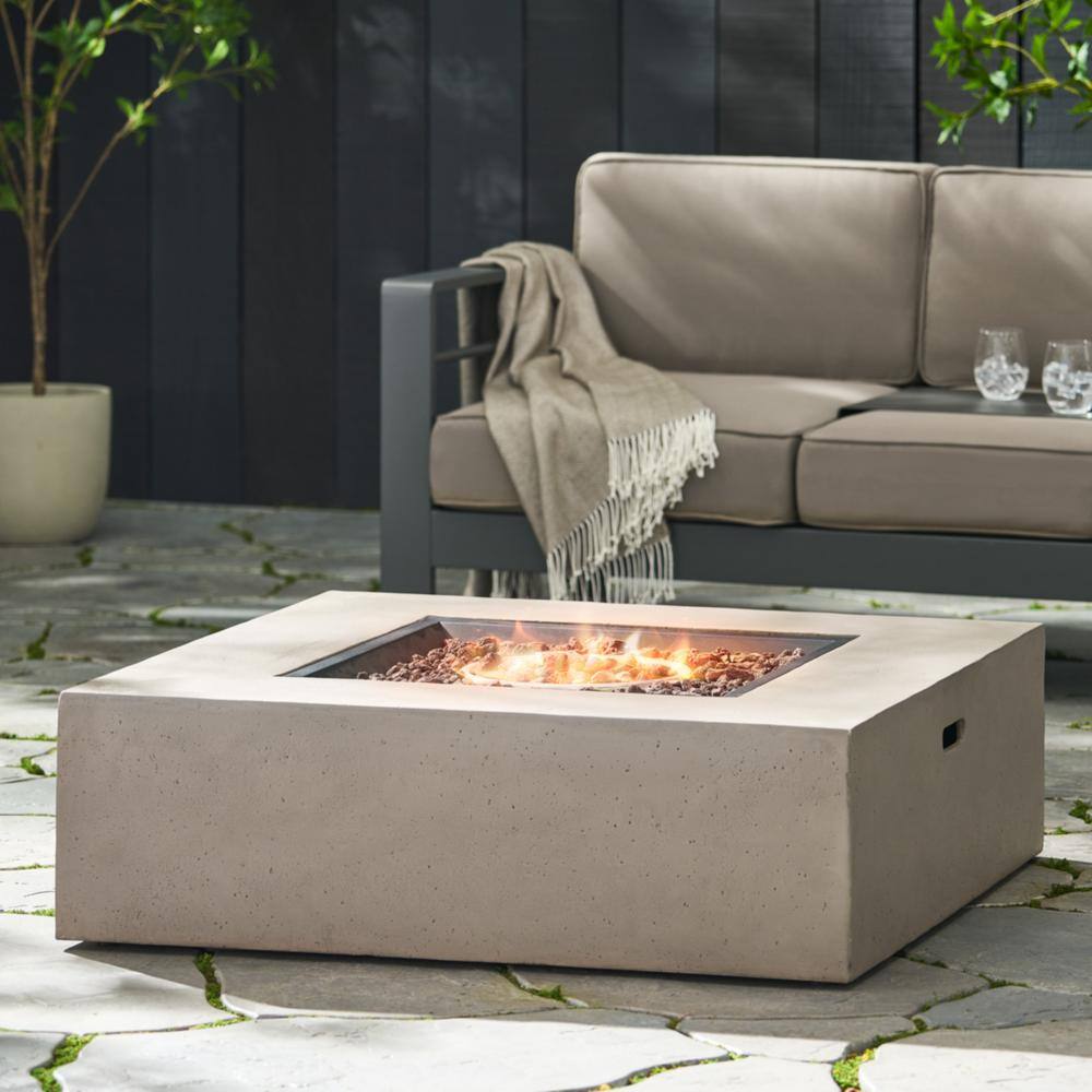 Noble House Mayfair Light Gray Square Stone Fire Pit (No Tank Holder)