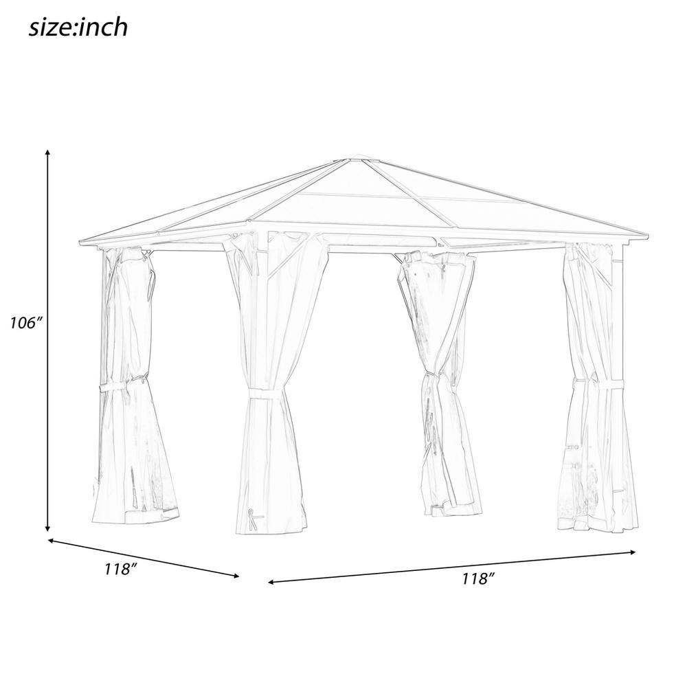 None Patio 9.8 ft. x 9.8 ft. Beige Aluminum Garden Paito Gazebo with Polycarbonate Roof