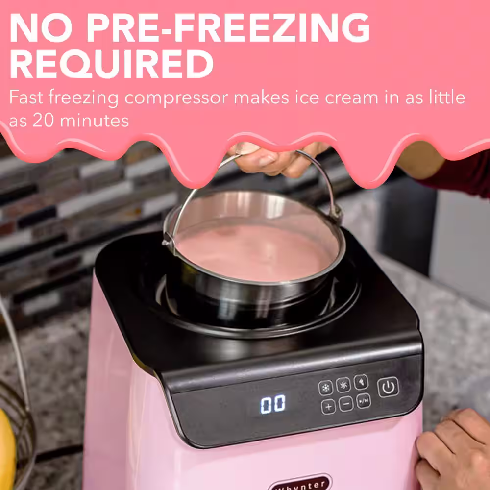 Whynter 1.28 Qt. Compact Upright Automatic Ice Cream Maker with Stainless Steel Bowl Limited Black Pink Edition