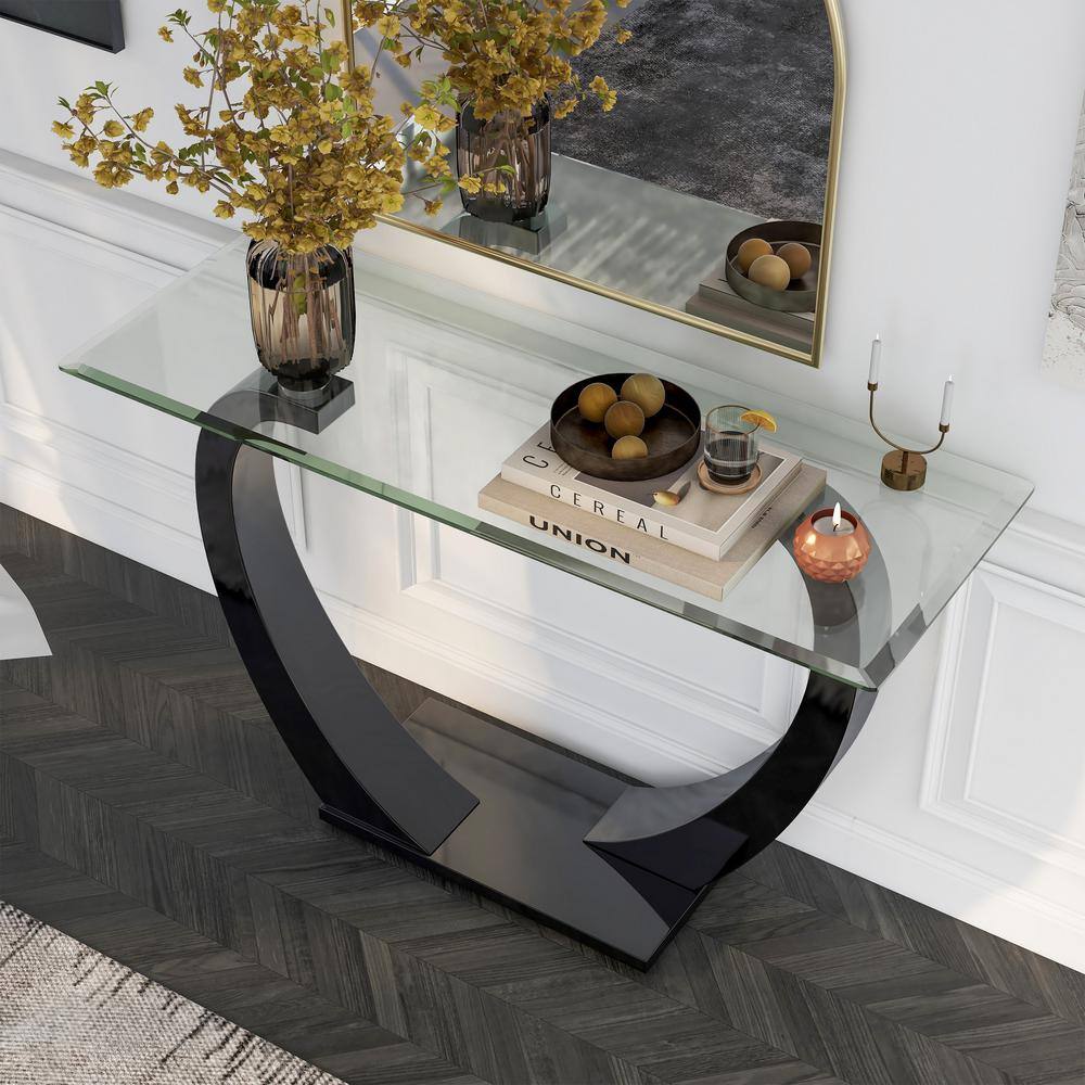 Furniture of America Tafthall 48 in. Black Rectangle Glass Console Table
