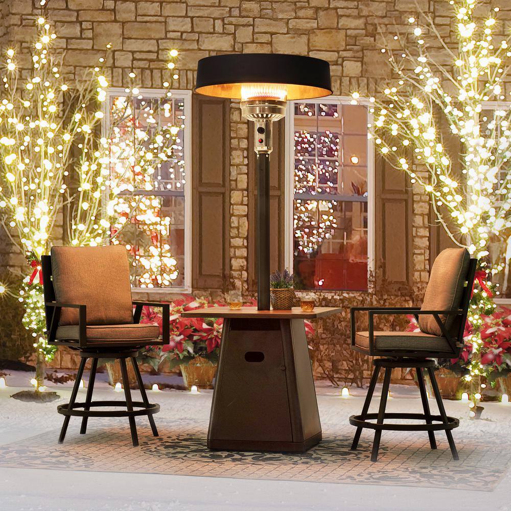 Sunjoy Cafe 40000 BTU Matte Black Steel Frame Outdoor Patio Propane Gas Heater with Table Top