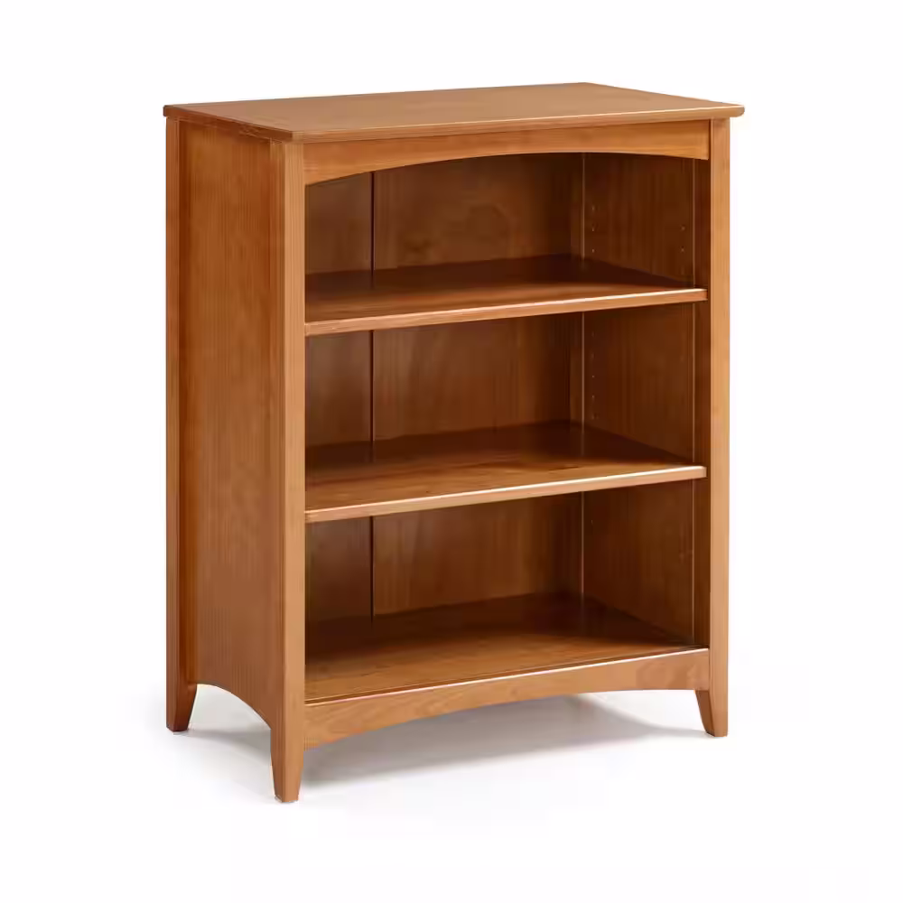 Camaflexi Shaker Style 36 in. Cherry Wood 3-shelf Standard Bookcase with Adjustable Shelves