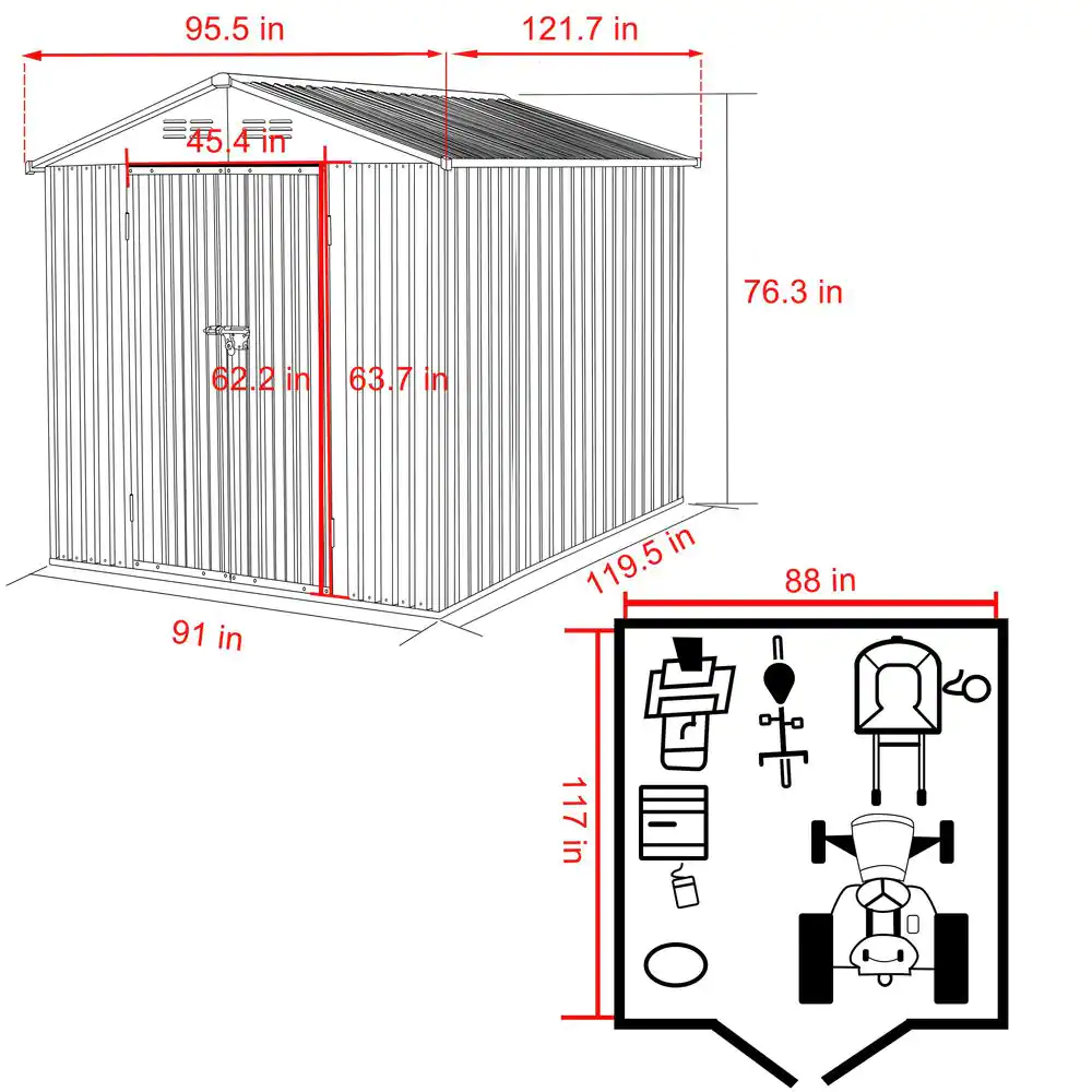 VEIKOUS 8 ft. W x 10 ft. D Metal Storage Shed 80 sq. ft., Gray