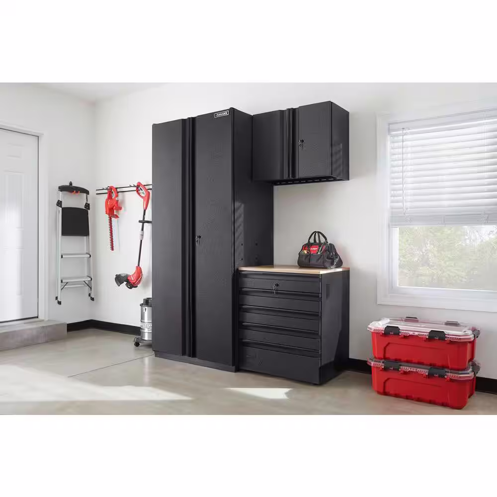 Husky 3-Piece Pro Duty Welded Steel Garage Storage System in Black LINE-X Coating (64 in. W x 81 in. H x 24 in. D)
