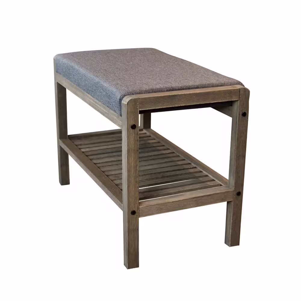 Eccostyle Gray Solid Wood Bamboo Padded Entryway Bench