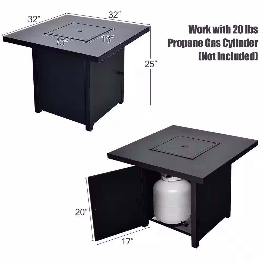 Gymax 32 in. Metal Patio Fire Pit Table Propane Heater 40,000 BTU with CSA Certification