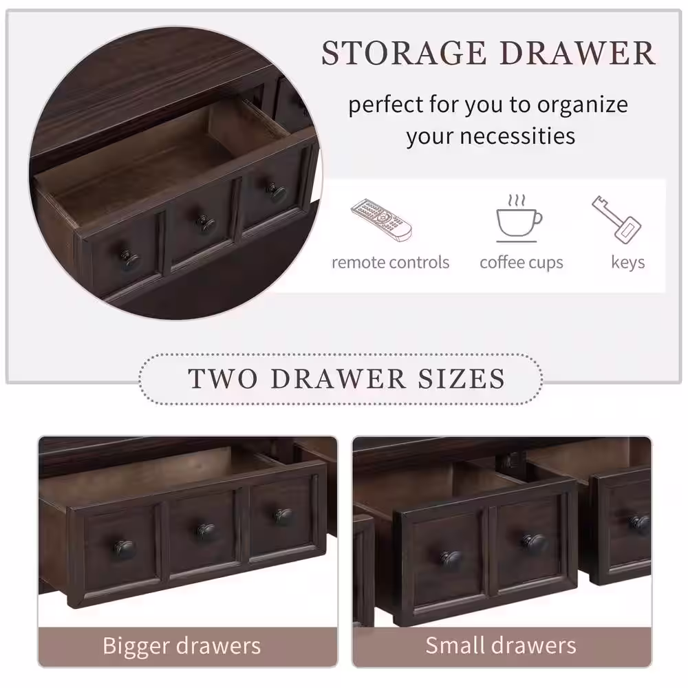 Harper & Bright Designs Rustic 60 in. Espresso Standard Rectangle Wood Console Table with 4-Drawers and Bottom Shelf