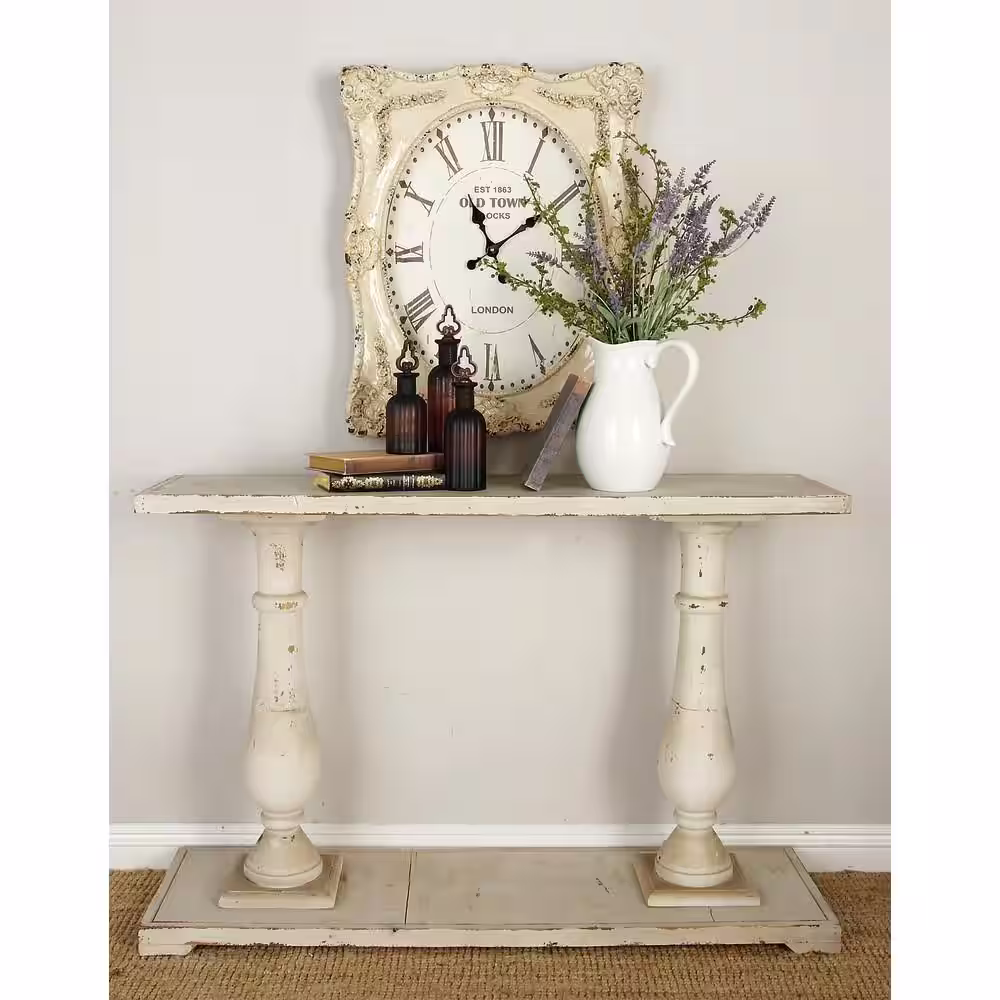Litton Lane 48 in. White Extra Large Rectangle Wood Console Table with Distressed Accents