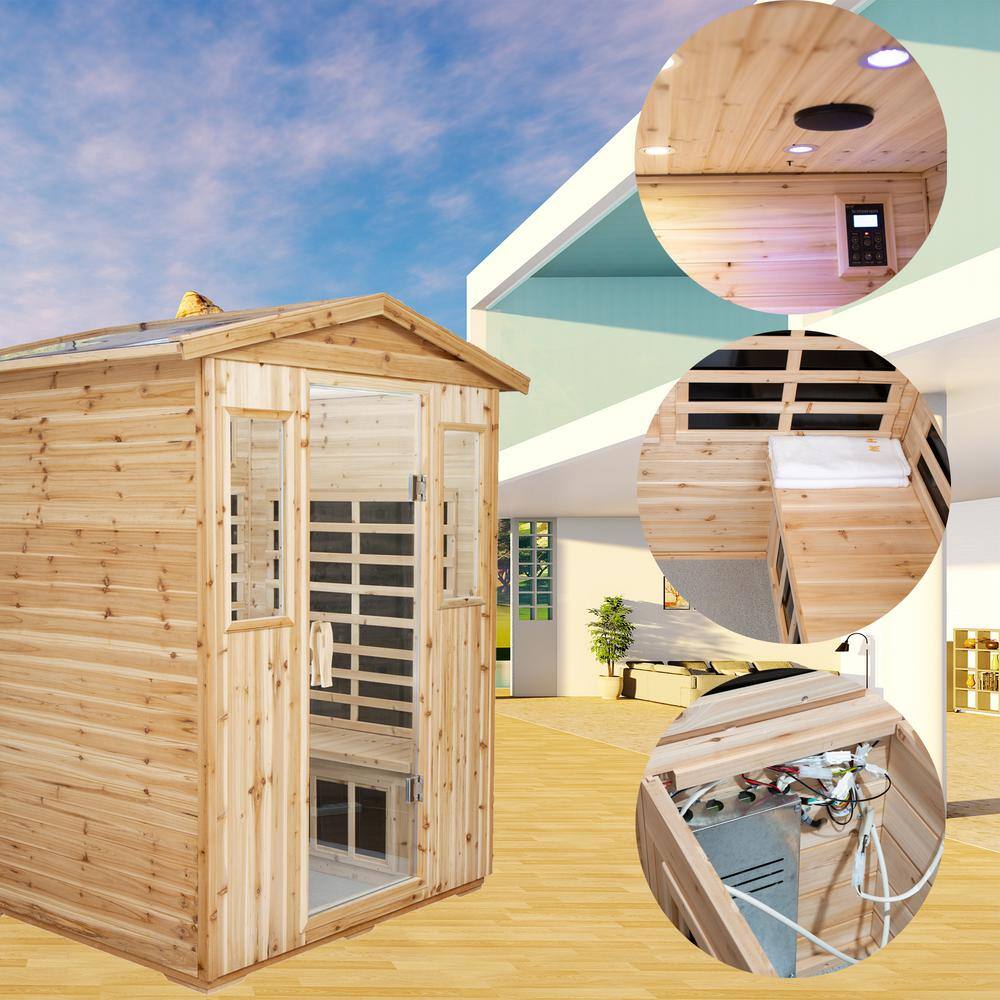 None 4-Person Hemlock Sauna Room with LED Reading Lights