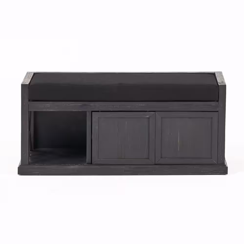 Noble House Cantebella Black Bench with Upholstered (19 in. x 43.25 in. x 15.75 in.)