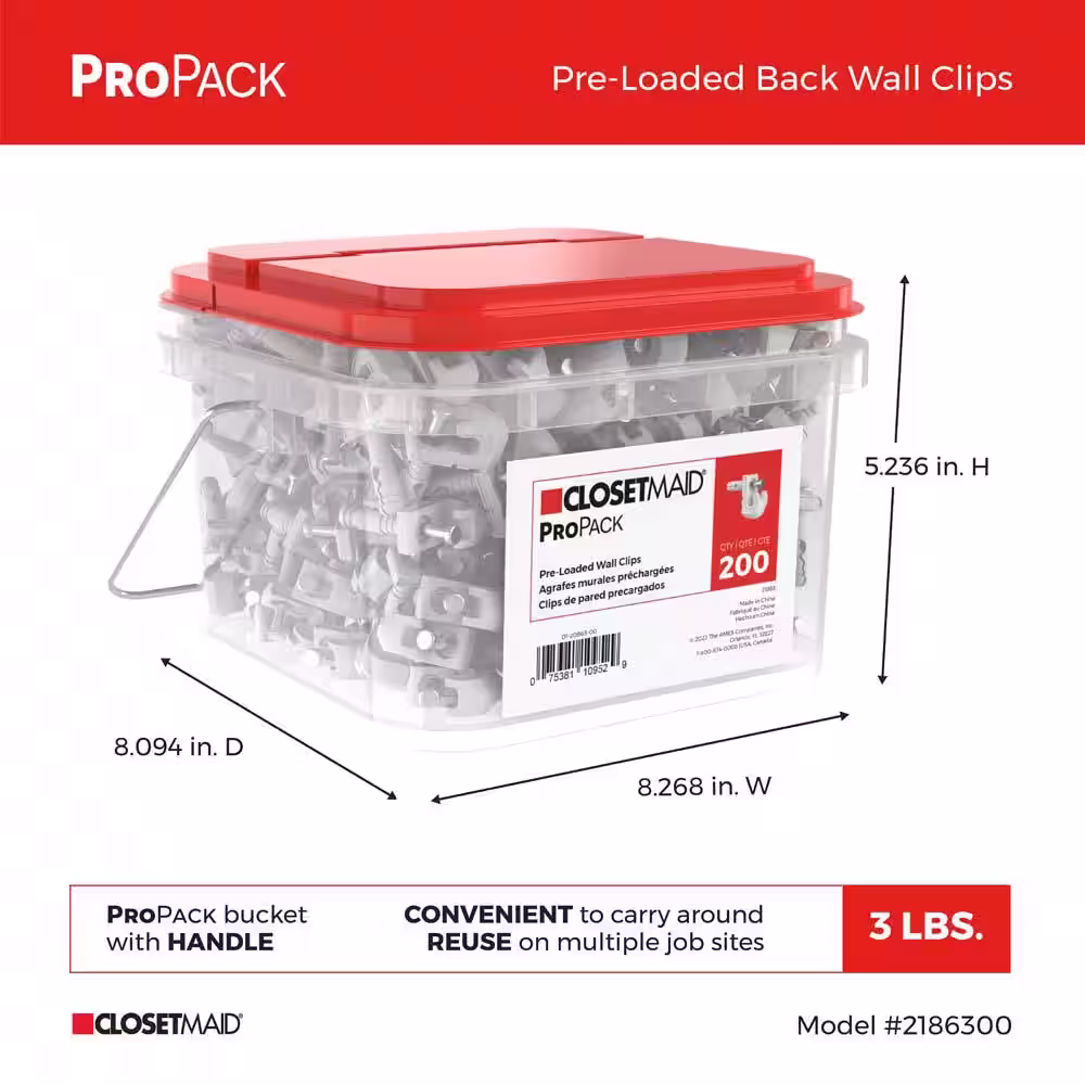 ClosetMaid ProPack Pre-Loaded Back Wall Clips (200-Piece)