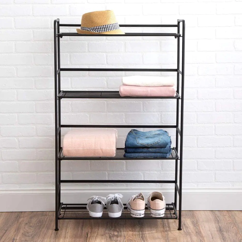 None Flipshelf Black 4-Tier Metal Wire Shelving Unit (26.5 in. W x 43 in. H x 12 in. D)