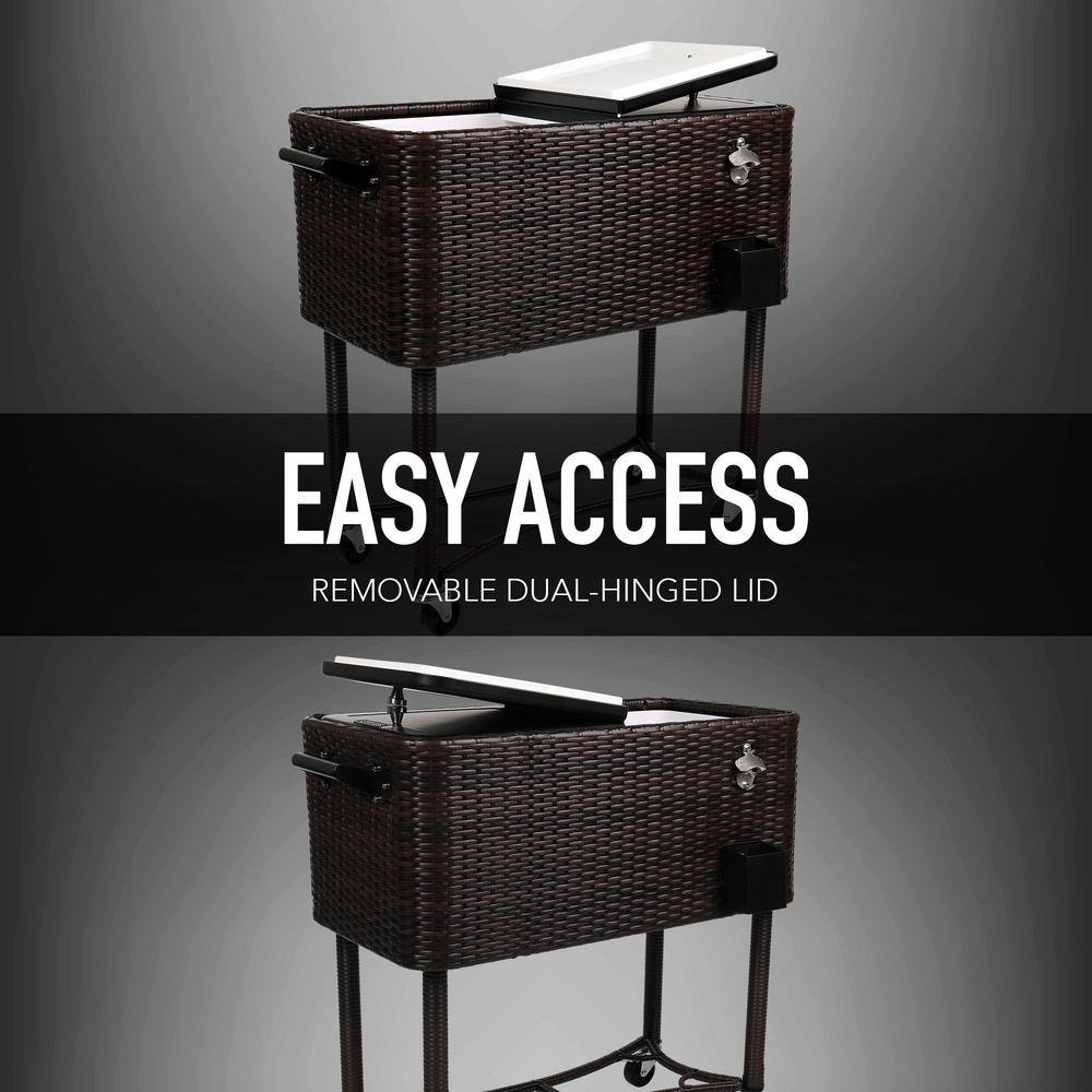 PERMASTEEL 80 Qt. Wicker Patio Rolling Cooler Black/Brown