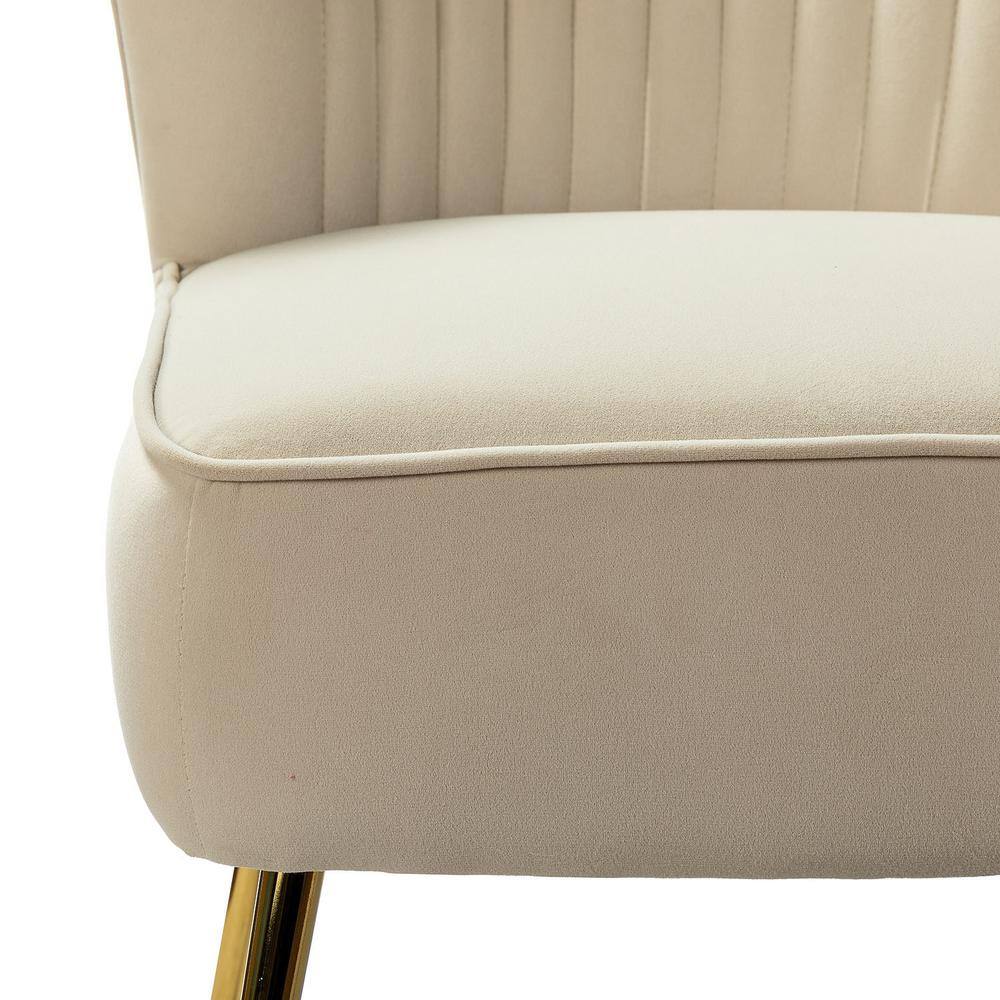 JAYDEN CREATION Monica Modern Tan Velvet Comfy Living Room Side Chair with Golden Metal Legs (Set of 2)