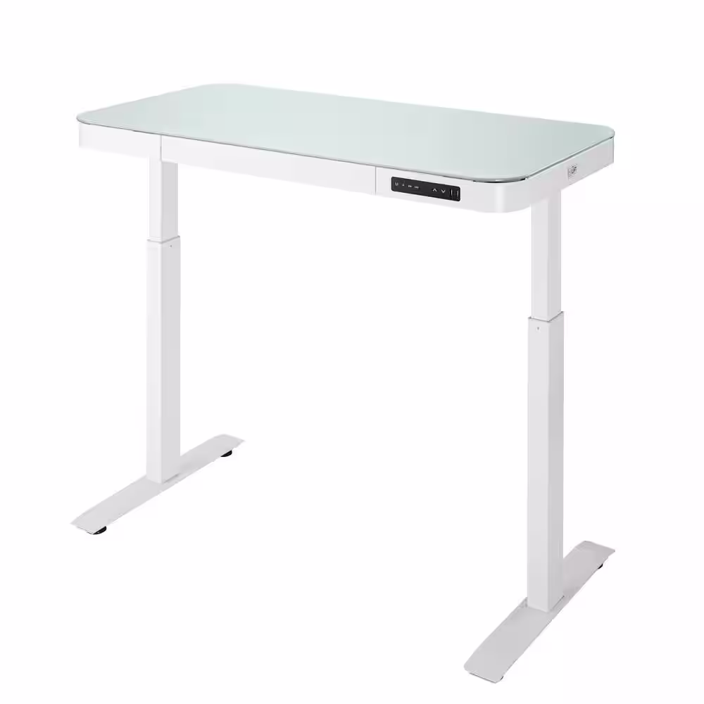 Seville Classics airLIFT 47.5 in. White Rectangular 1-Drawer Electric Standing Desk with Adjustable Height