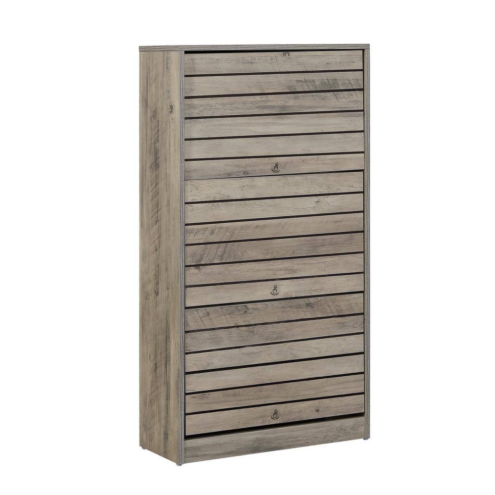 None 43 in. H x 23.6 in. W Three-tier Grey Wood Shoe Storage Cabinet