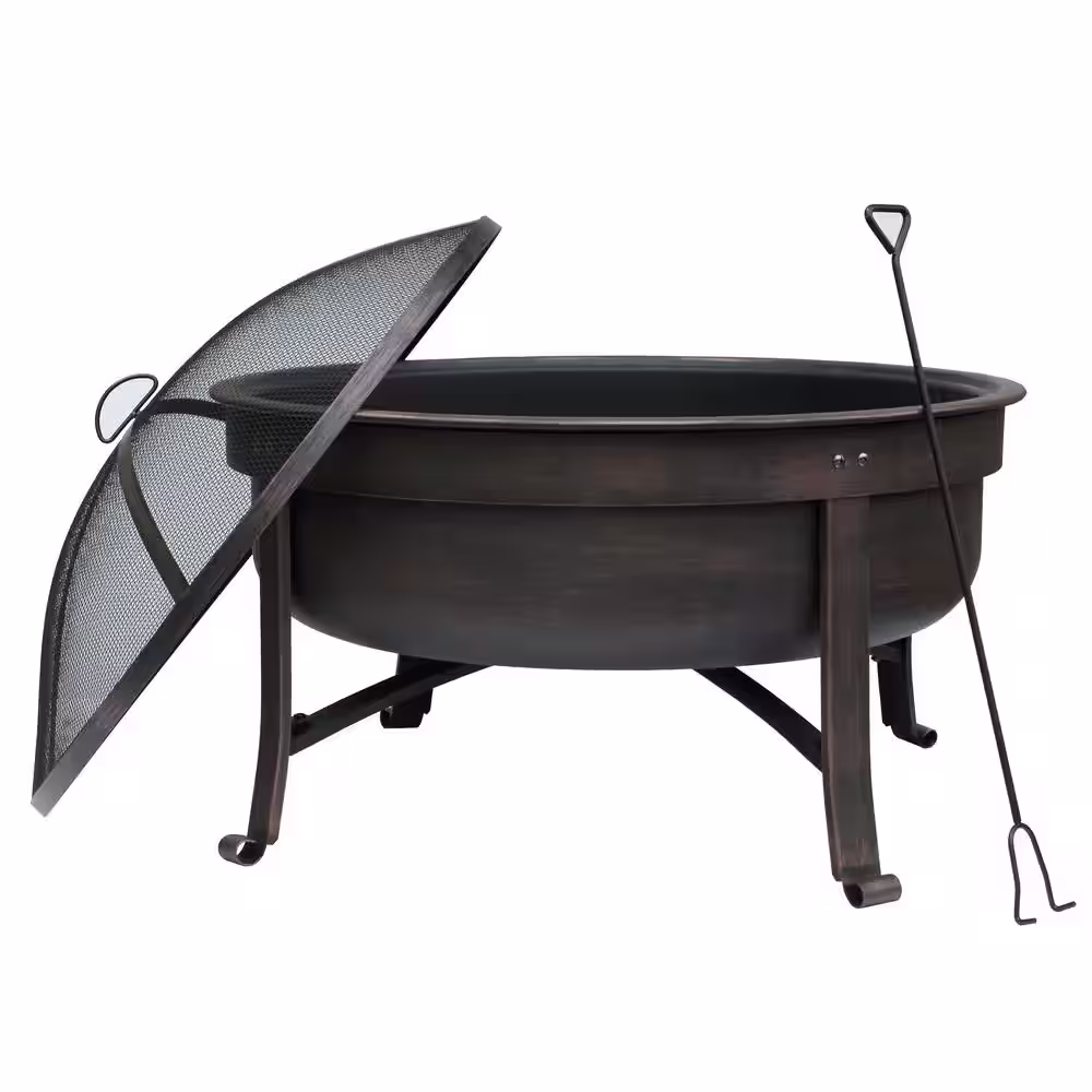 None Santa Cruz 31 in. Round Fire Pit with Lid and Poker