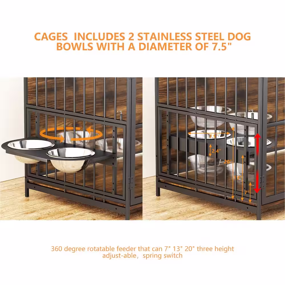 None Furniture Style Dog Crate with 2 Stainless Steel Bowls 48 in L x 30.3 in W x 43 in H Large