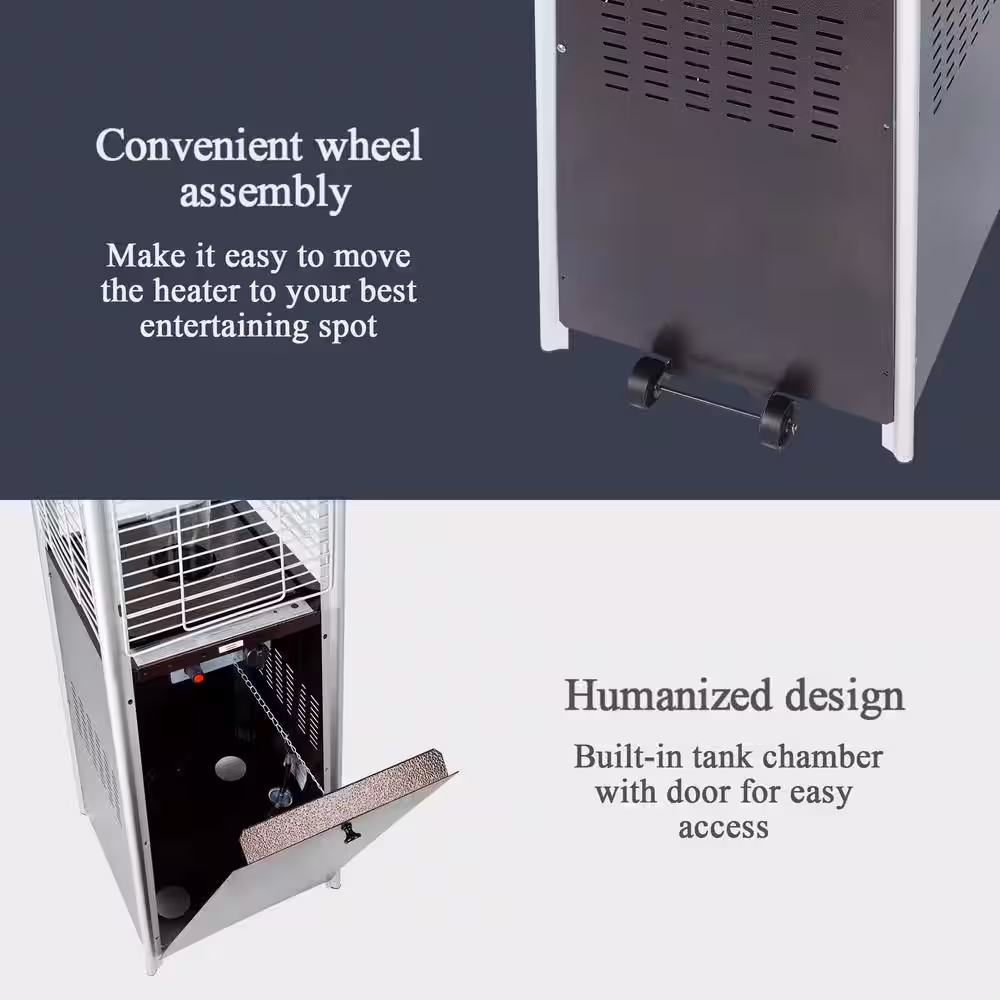 None 42,000 BTU Stainless Steel Pyramid Flame Propane Patio Heater with Wheels