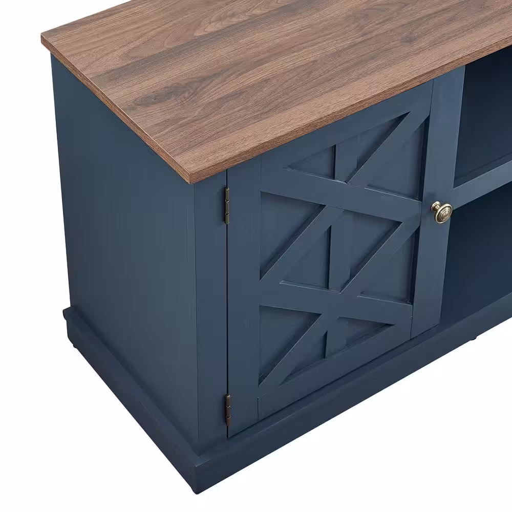 None 64 in. Navy with Walnut Color Desktop TV Stand for TVs up to 70 in.