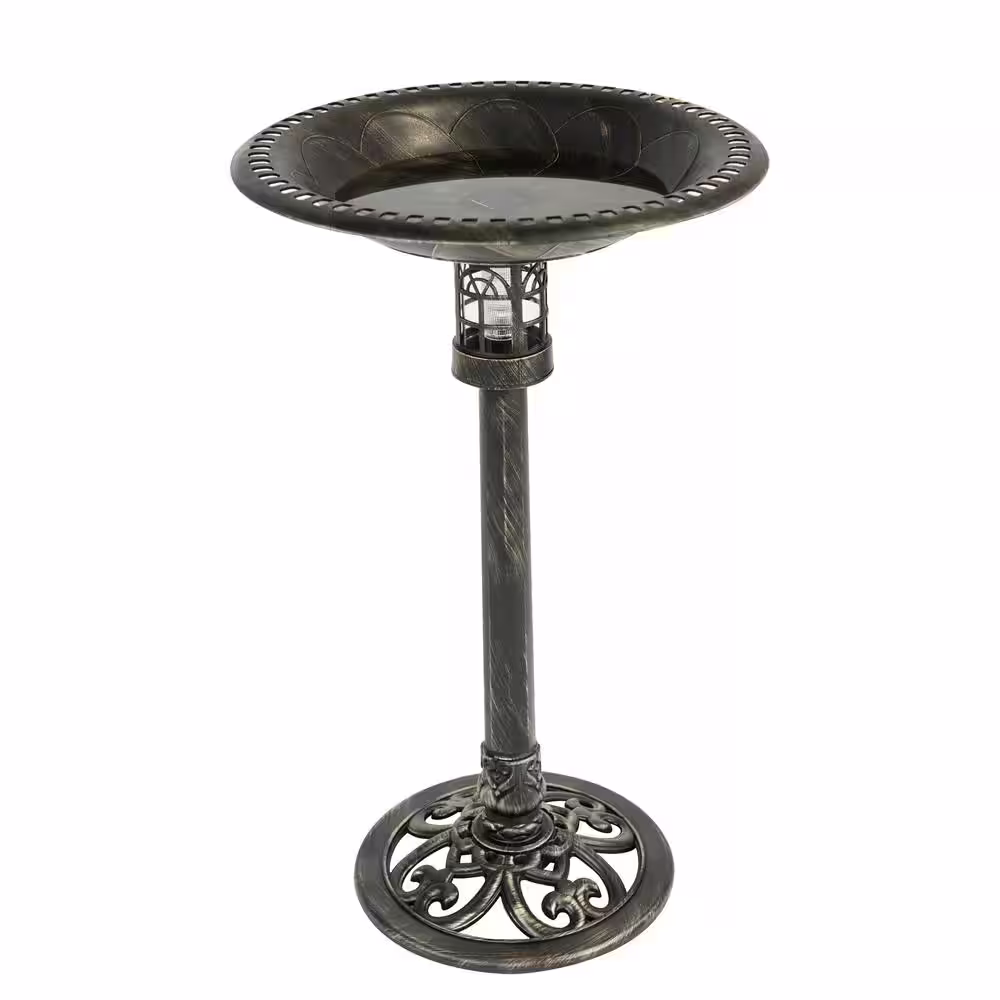 SunRay Beacon Point Solar Lighted Bird Bath in Brushed Bronze