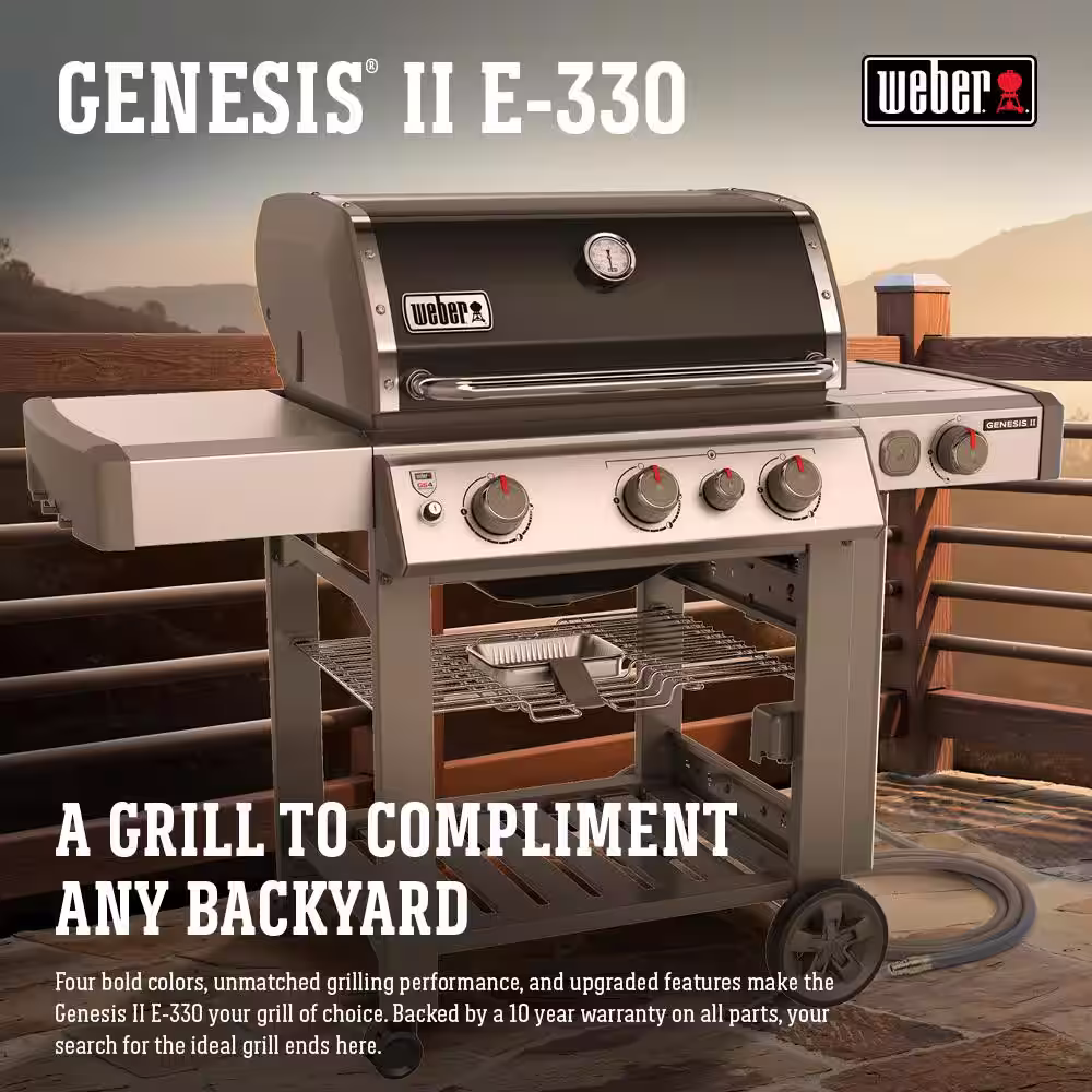 Weber Genesis II E-330 3-Burner Natural Gas Grill in Black with Built-In Thermometer and Side Burner