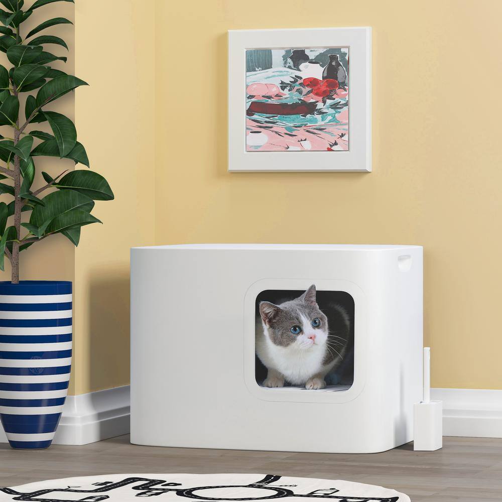 None Loo 19.7 in. W x 15.3 in. H Aspen White Plastic Enclosed Cat Litter Box with Scoop